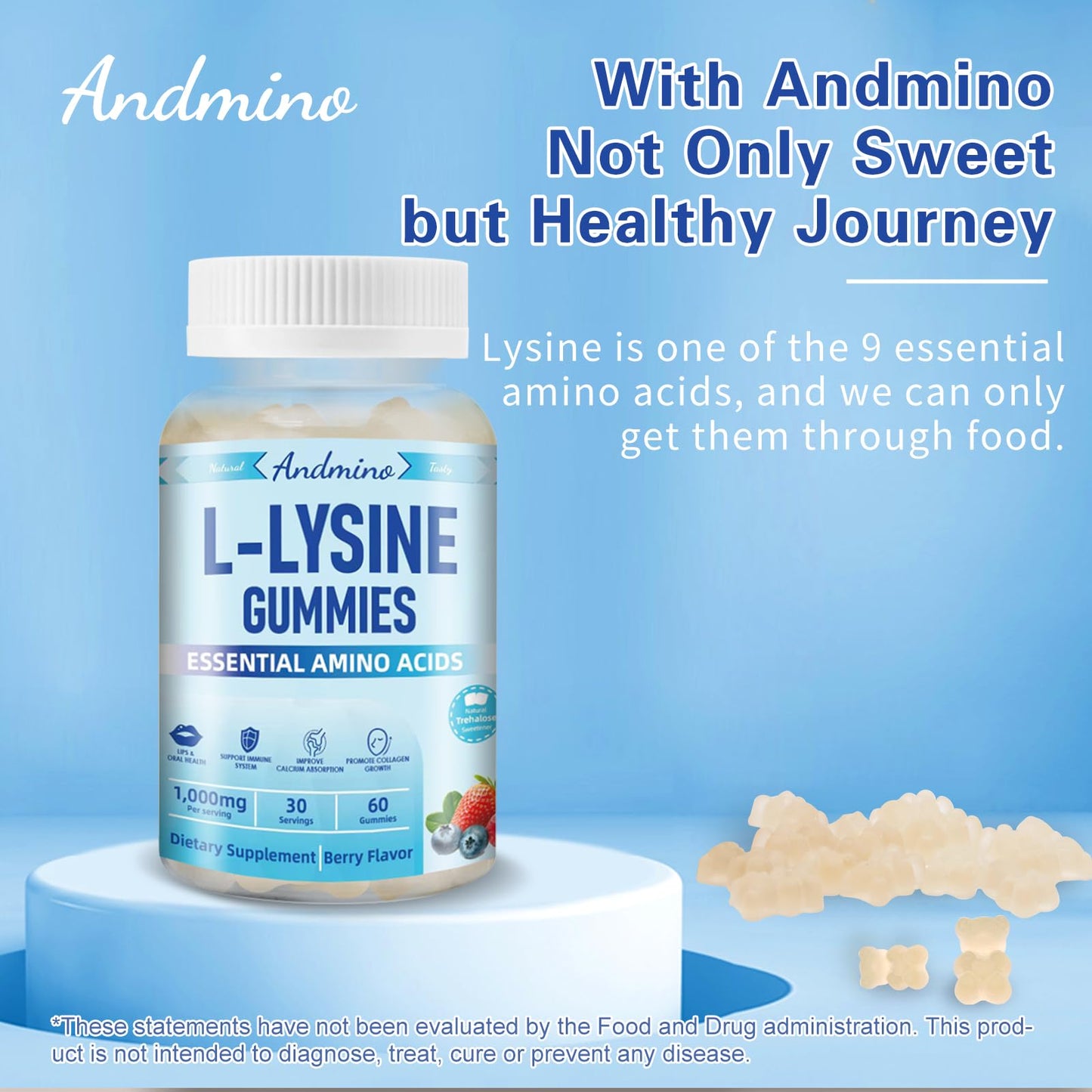 andmino L-Lysine Gummies 1000 mg, 120 Gummies