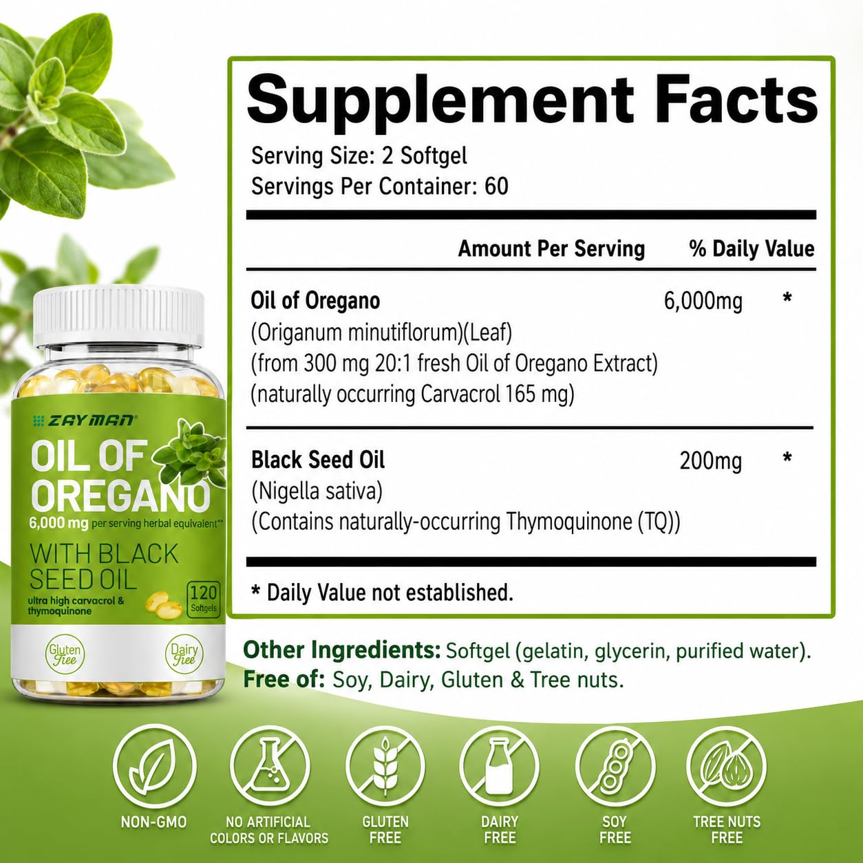 ZAYMAN Oil of Oregano Softgels 120 Softgels