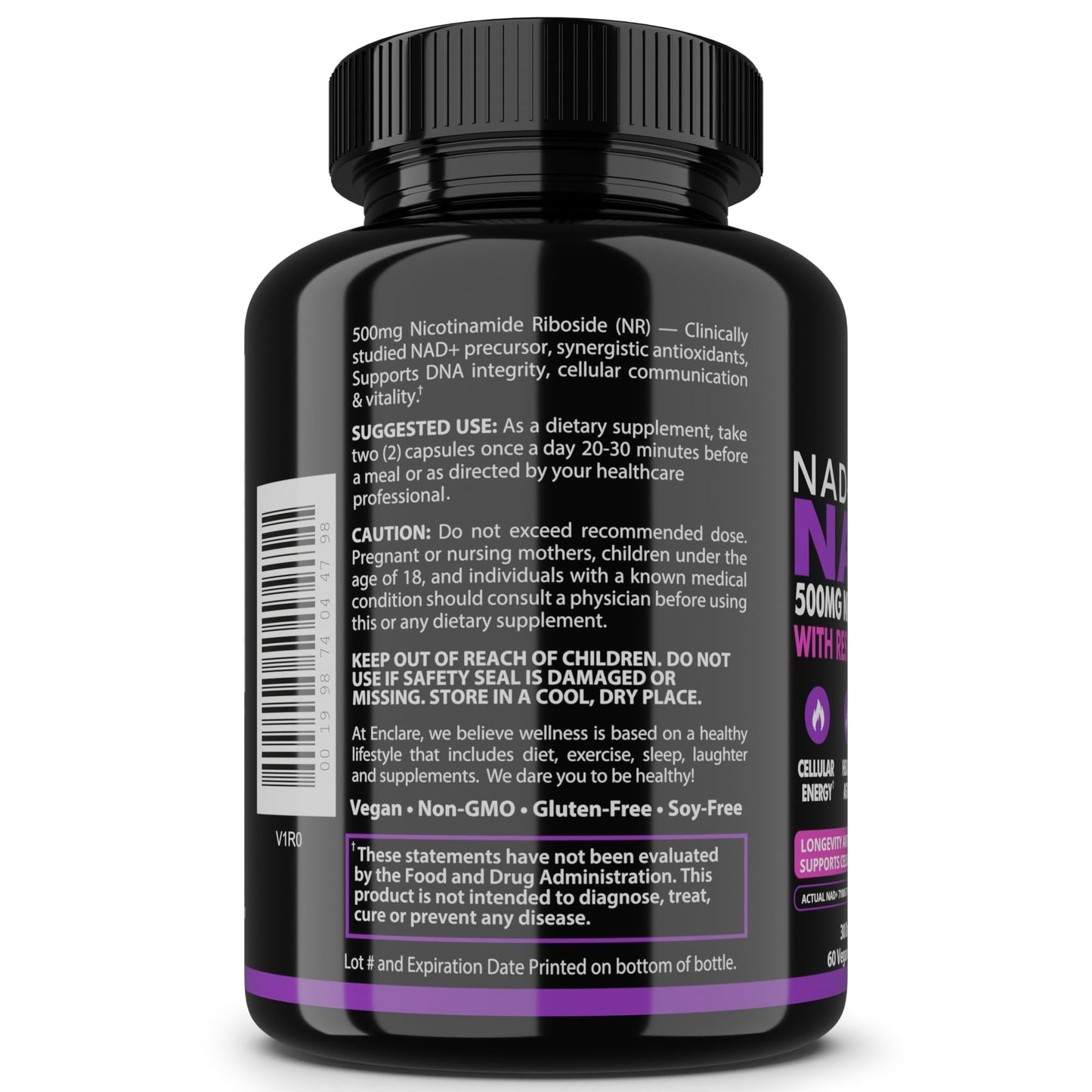 THE ENCLARE NUTRITION NAD Supplement for Women & Men NAVIVA 500mg Nicotinamide Riboside Resveratrol & Quercetin – Anti-Aging NMN Alternative for Cellular Energy & Renewal, Brain, Heart, Skin – 60 Vegan Capsules