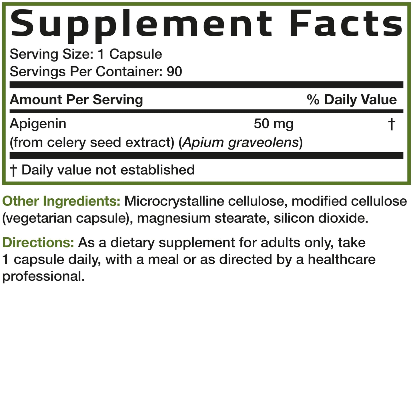 Bronson Apigenin 50mg Apium Graveolens Once Daily Formula Capsules, 90 Count
