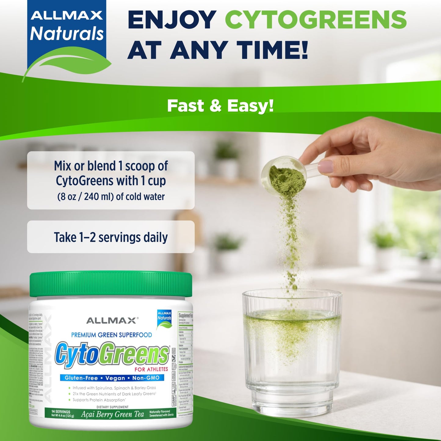 ALLMAX CytoGreens Super Greens Powder, 4.4 oz