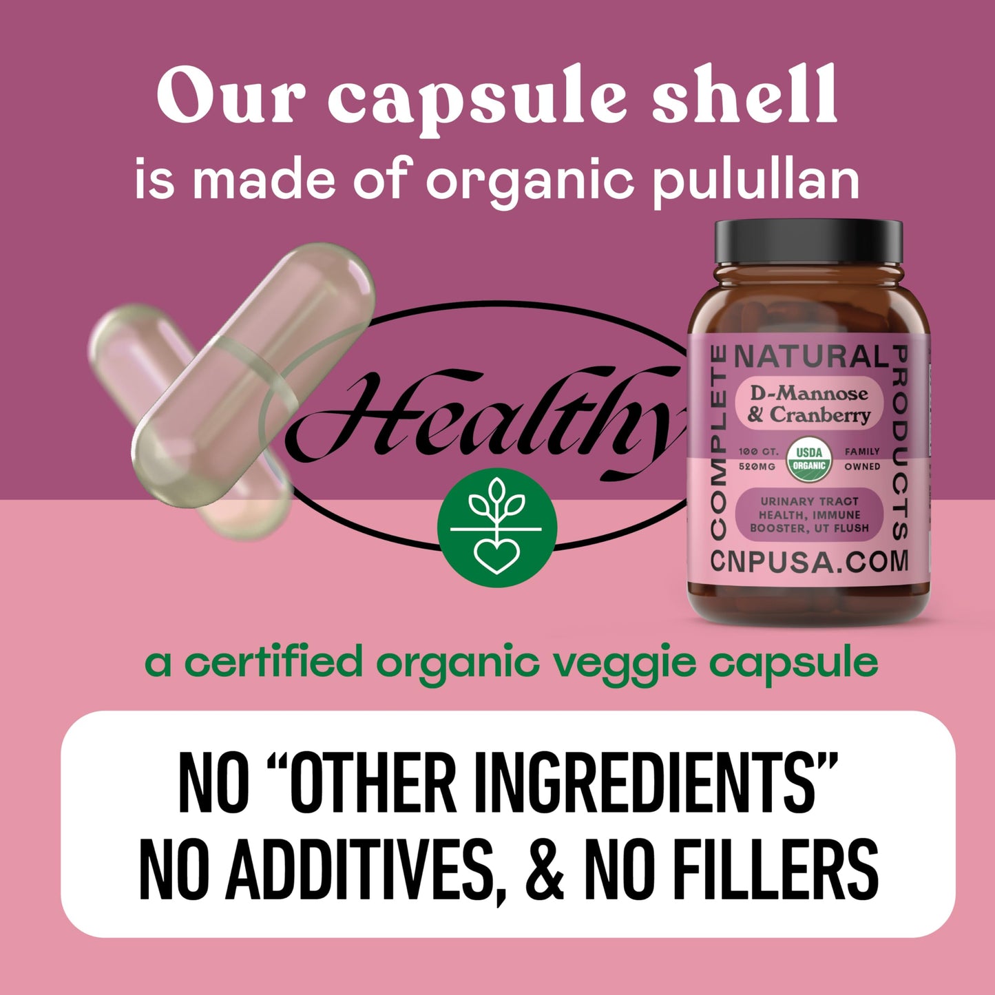 Complete Natural Products Organic D-Mannose & Cranberry Capsules 520mg, 100 Count