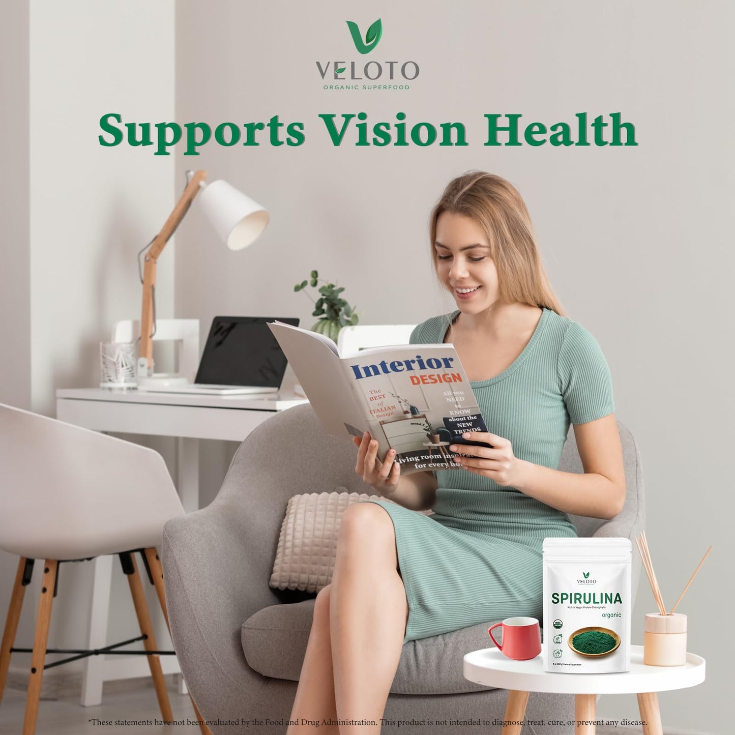 VELOTO USDA Organic Spirulina Powder, 8 oz