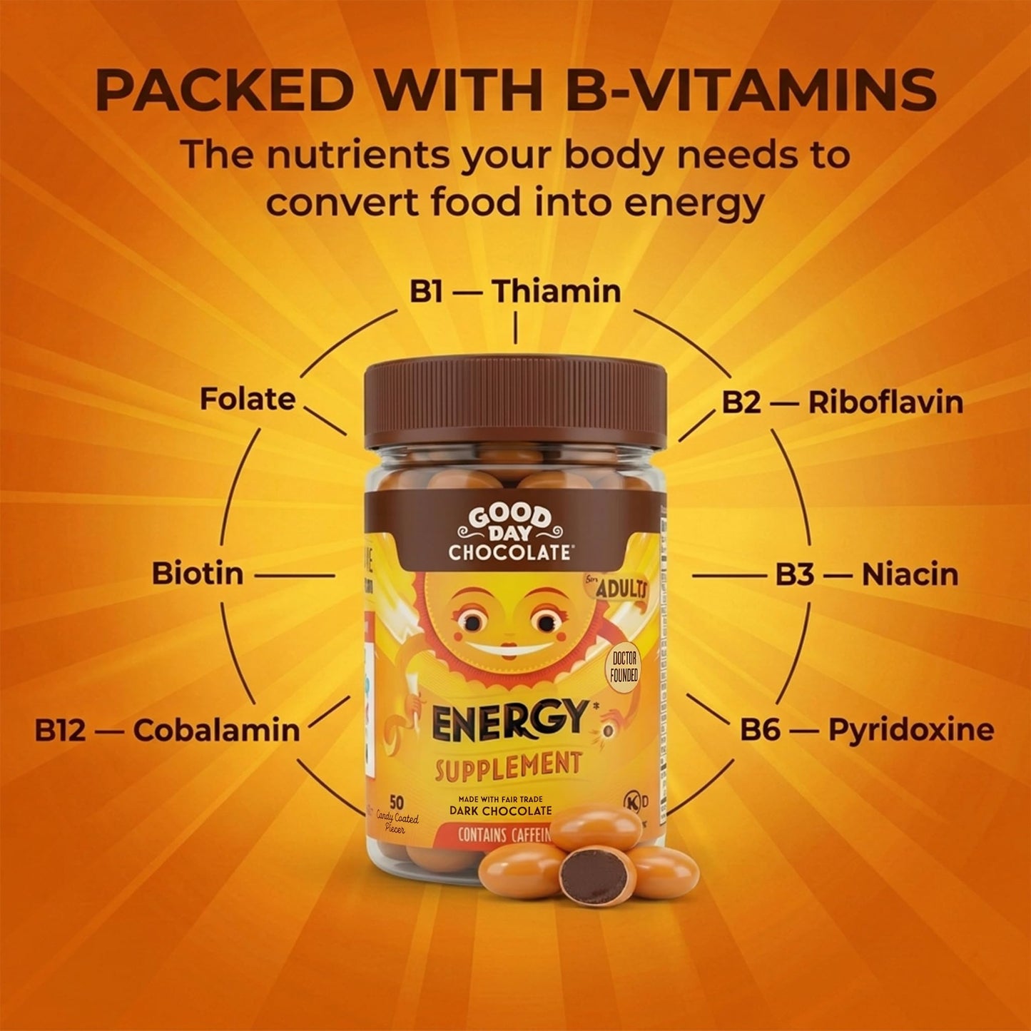 Good Day Chocolate Energy Supplements Chewable 50 Count