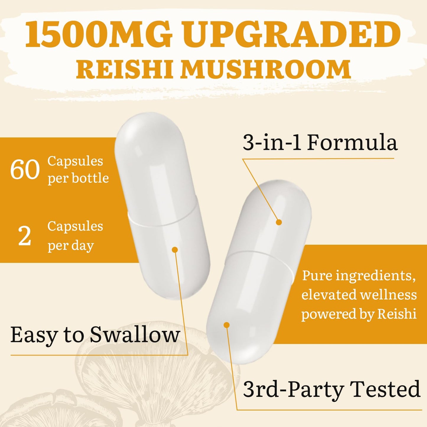 Yasumako Japanese Reishi Mushroom Supplement Capsule 60 Count