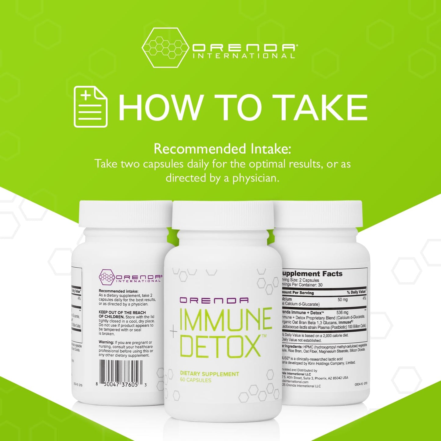 Orenda International Immune + Detox - Specialized Formula with Calcium d-Glucarate, Beta 1,3 Glucans & IMMUSE® Capsules, 60 Capsules