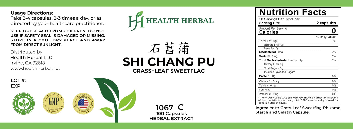 Health Herbal Shi Chang Pu/GrassLeaf Sweetflag Rhizome Capsule 100 Capsules