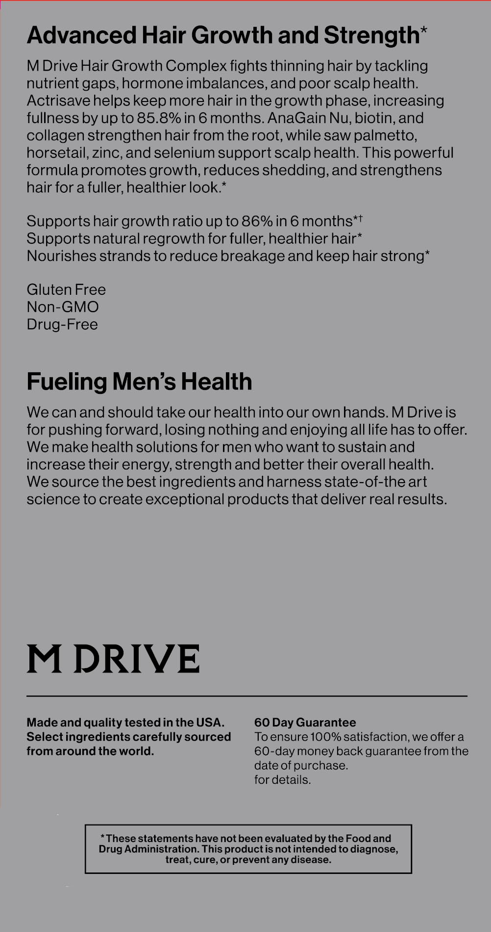 Mdrive Men's Hair Growth Complex Biotin Saw Palmetto Capsules, 120 Count