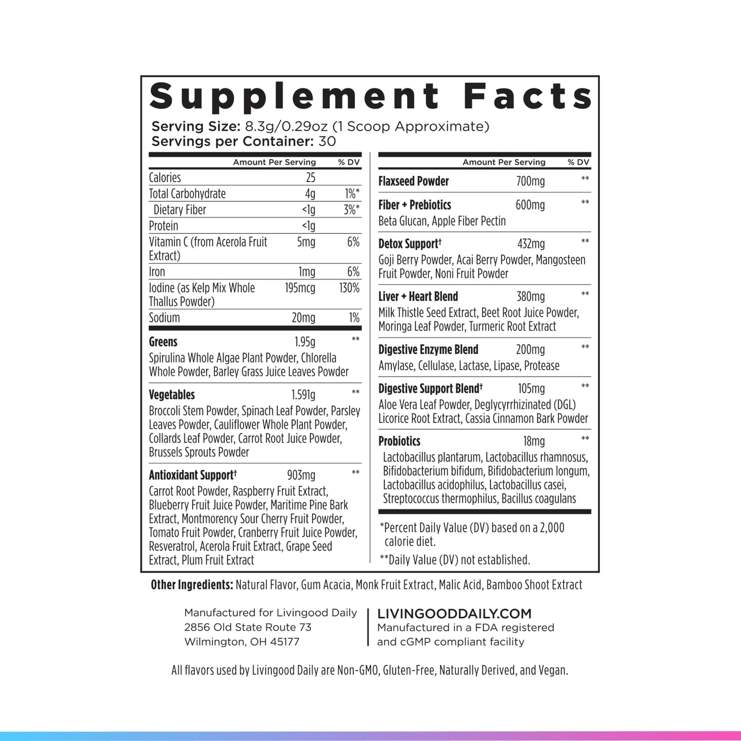 Livingood Daily Greens & Superfood Powder 8.96 oz