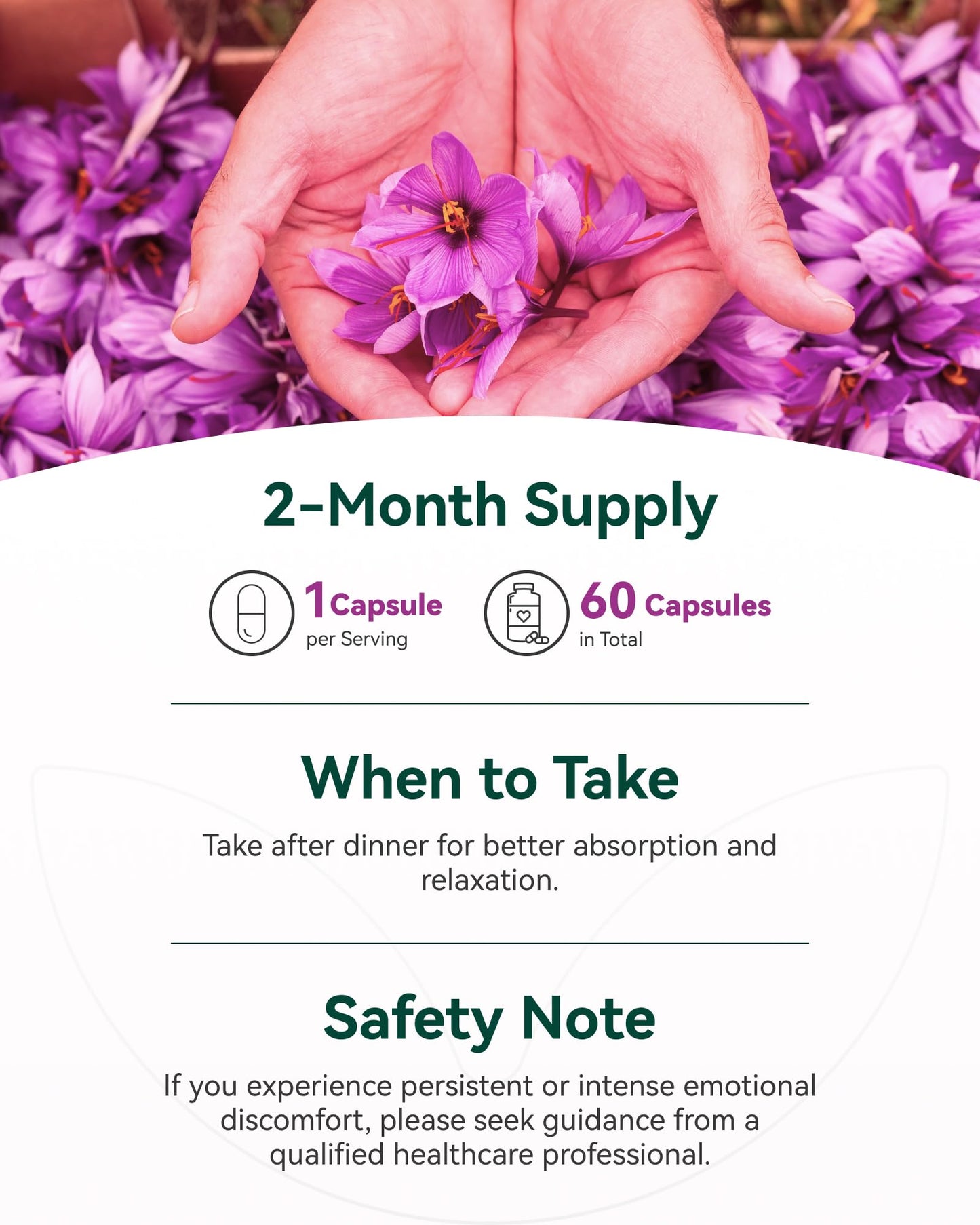 Inner Brightness Saffron Supplements 88.5mg plus Magnesium, Ashwagandha & L-Theanine Happy Saffron Max Capsule 60 Count