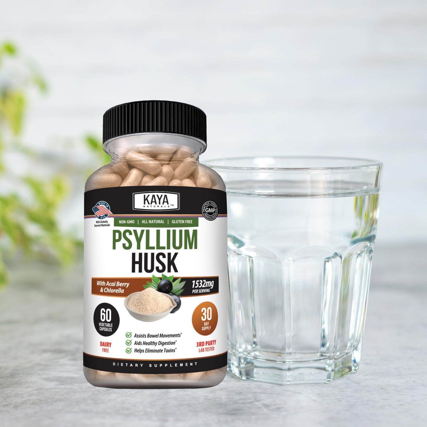 Kaya Naturals Psyllium Husk Capsules, 60 Capsules