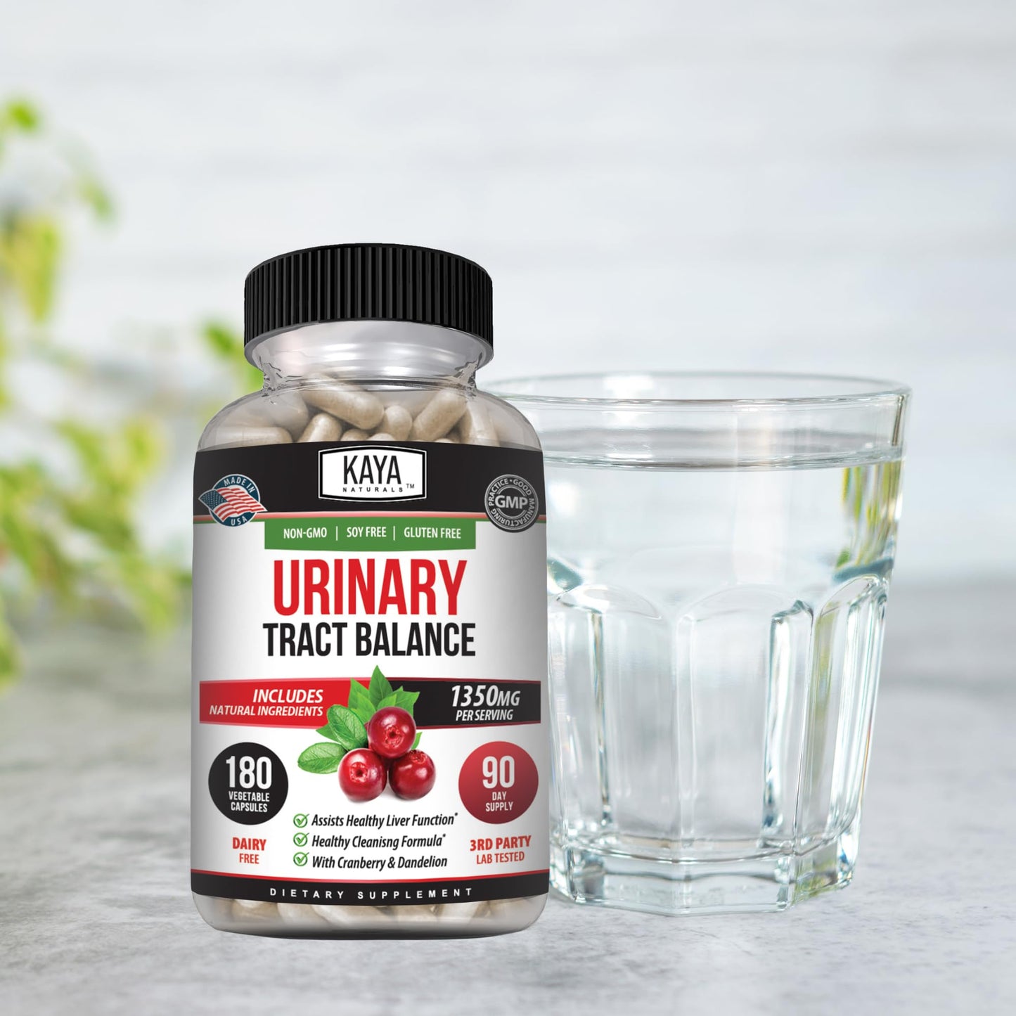 Kaya Naturals D-Mannose Urinary Tract & Bladder Health with Cranberry, Hibiscus & Dandelion Root Cranberry Supplement Capsule 180