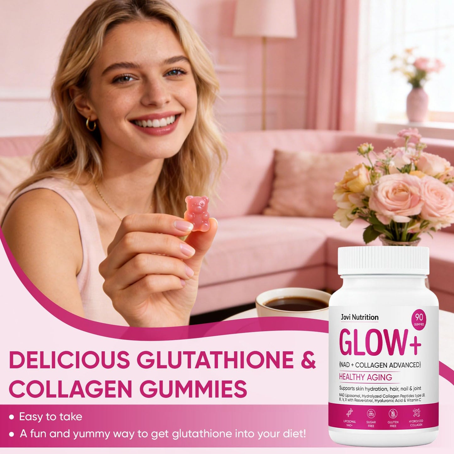 JOVI NUTRITION Jovi Glow+ NAD+ & Collagen Gummies, 90 Count