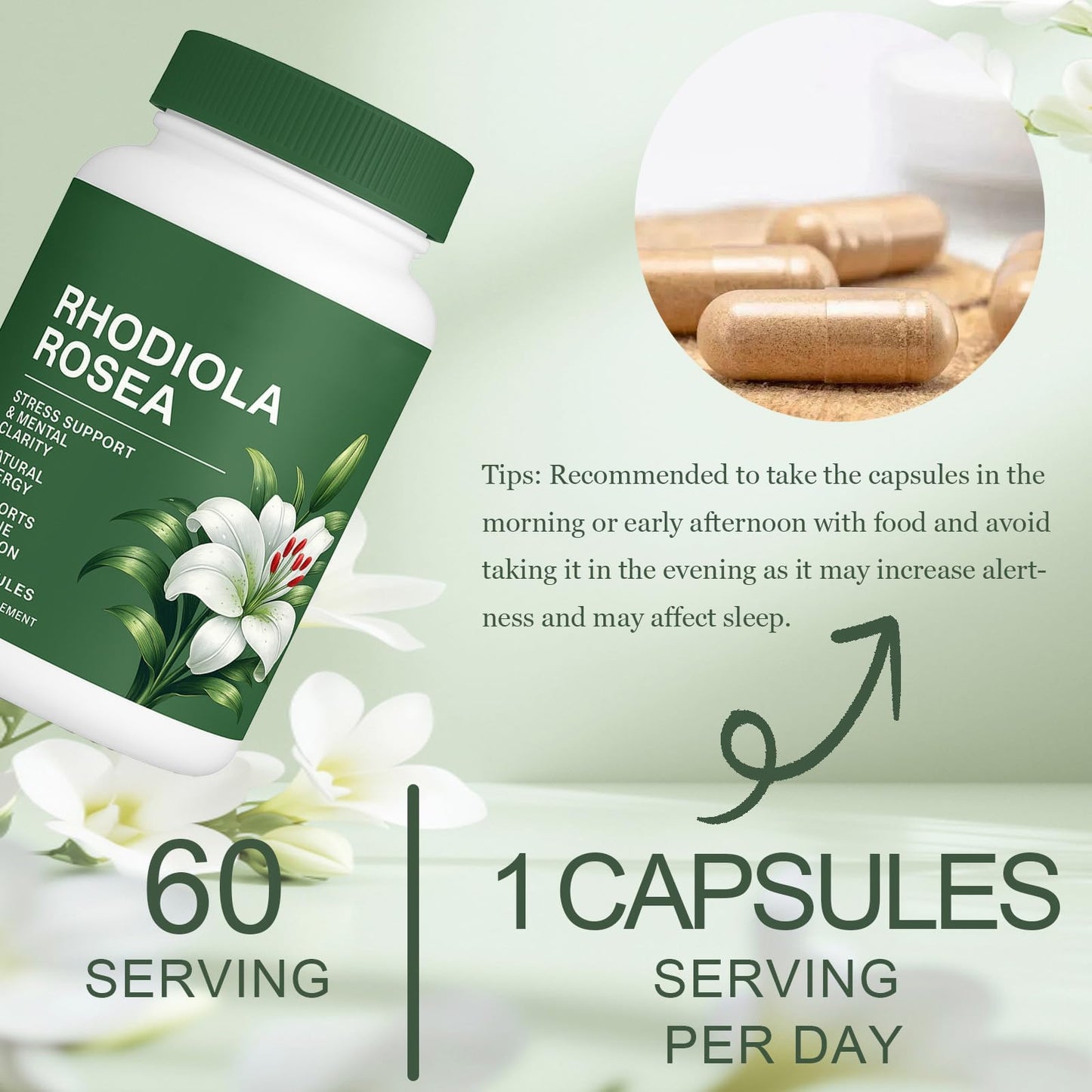 Raipult Floraviva Rhodiola Rosea Capsule, 500mg Rhodiola Rosea Extract, 60 Capsules