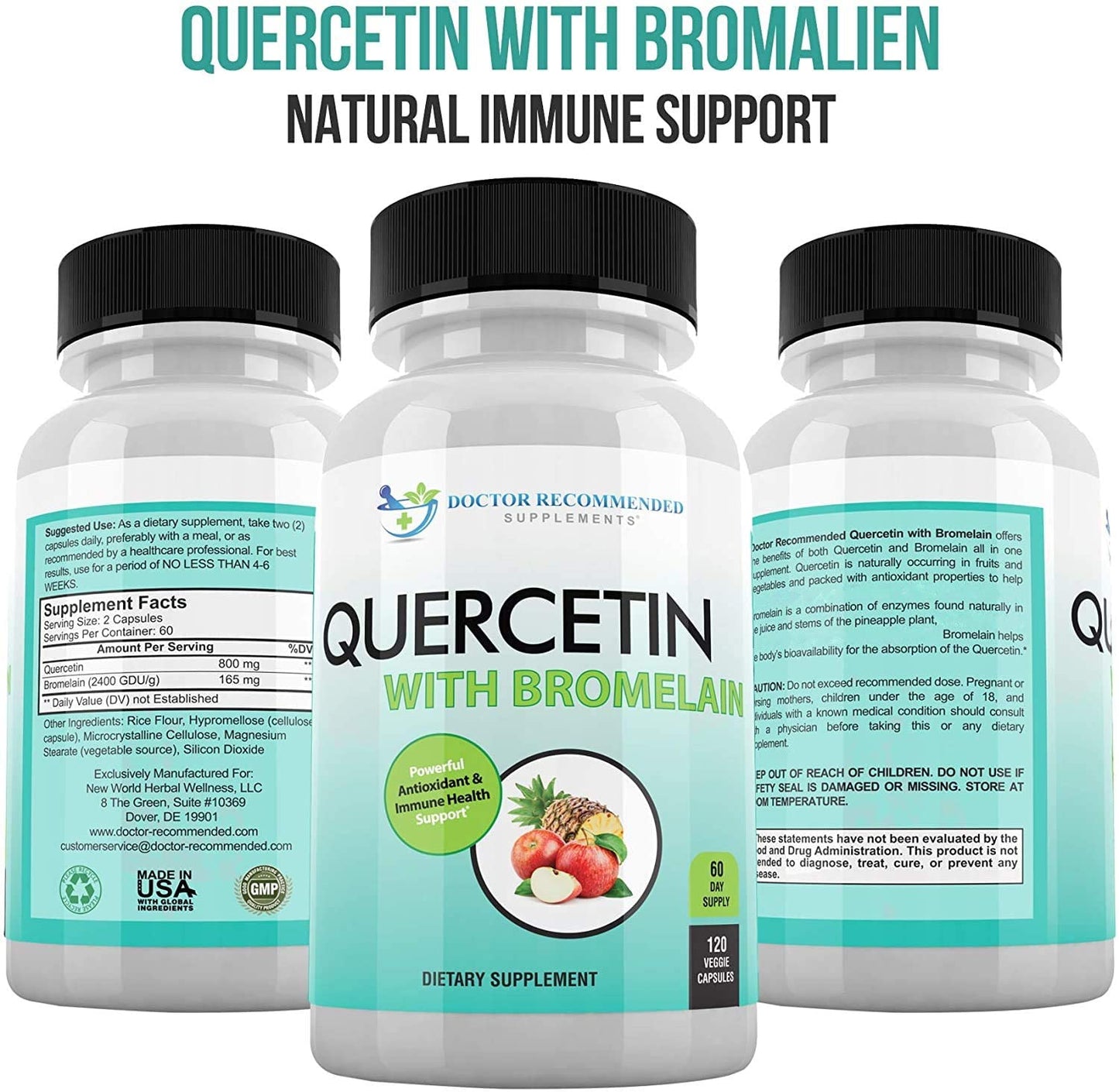 DOCTOR RECOMMENDED SUPPLEMENTS Quercetin 800mg with Bromelain 165mg Capsules 120 Count