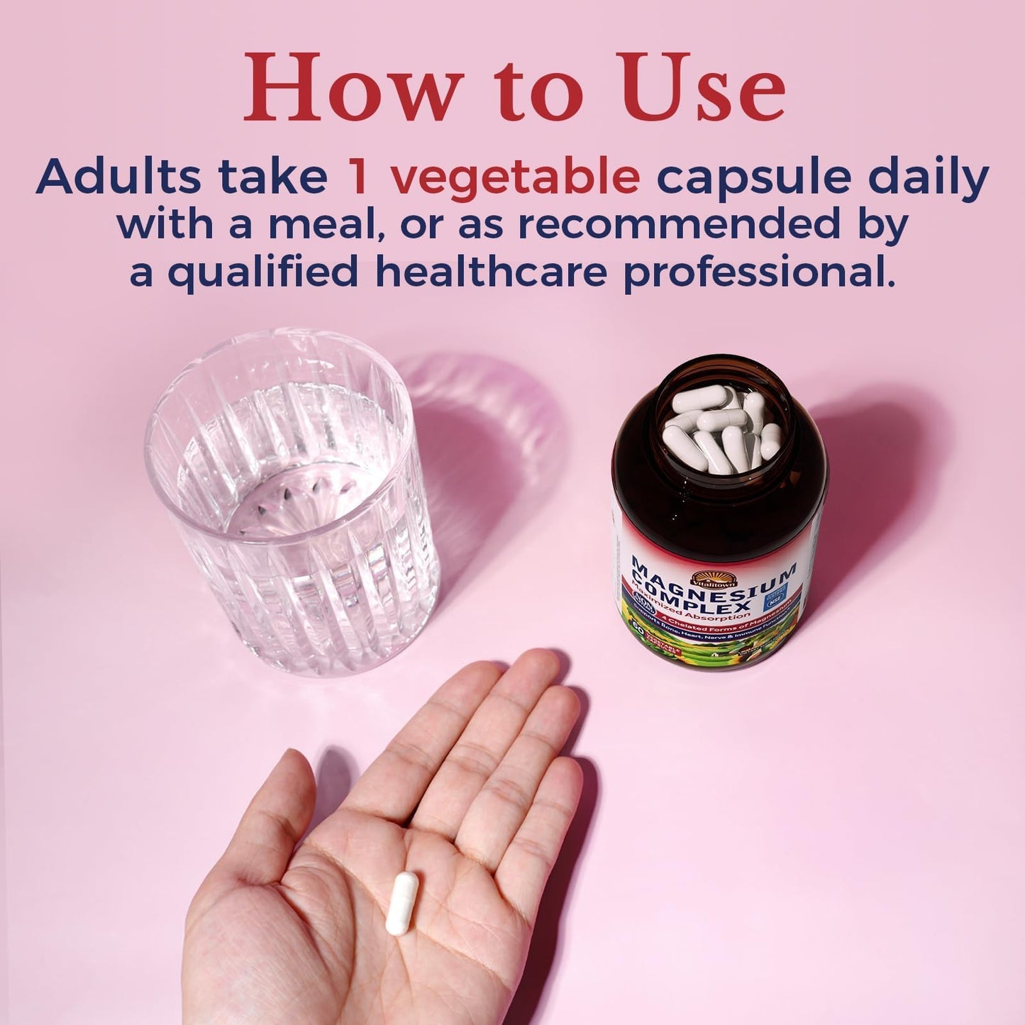 Vitalitown Magnesium Complex Supplement 500mg Capsule, 60 Count