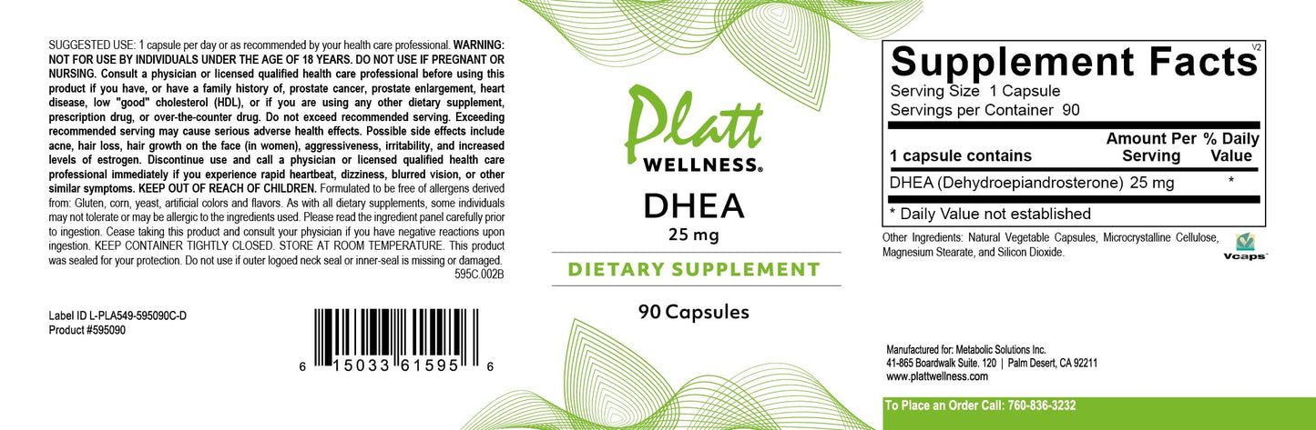 Platt Wellness DHEA 25 mg Capsule 90 Count