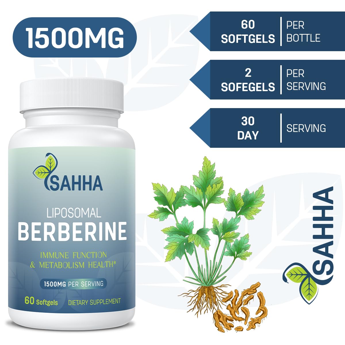 Sahha Liposomal Berberine HCL 1500mg Softgel 120 Count