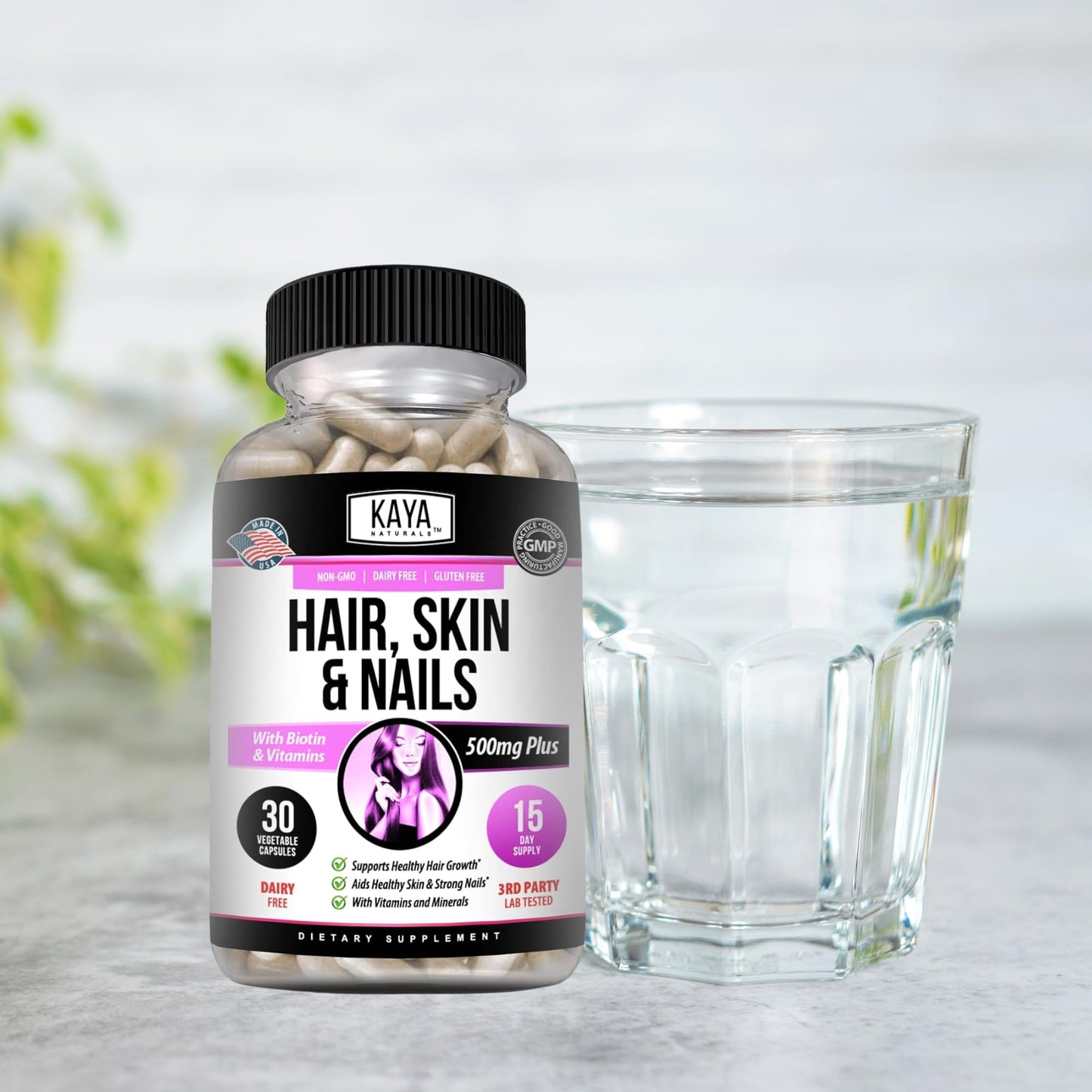 Kaya Naturals Hair Skin Nail Capsules with Biotin, 30 Count