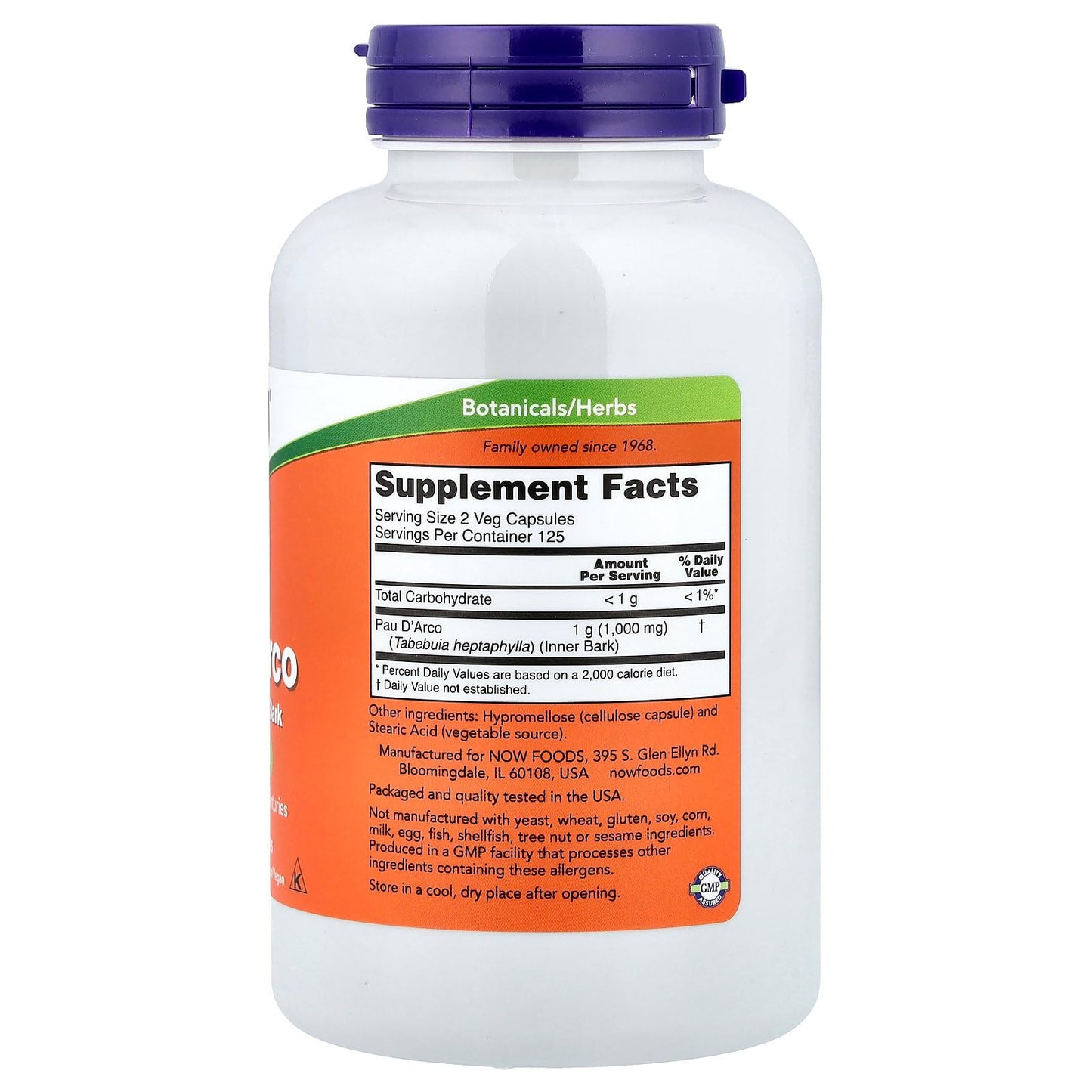 NOW Foods Pau D'Arco 500 mg Capsules, 250 Veg Capsules