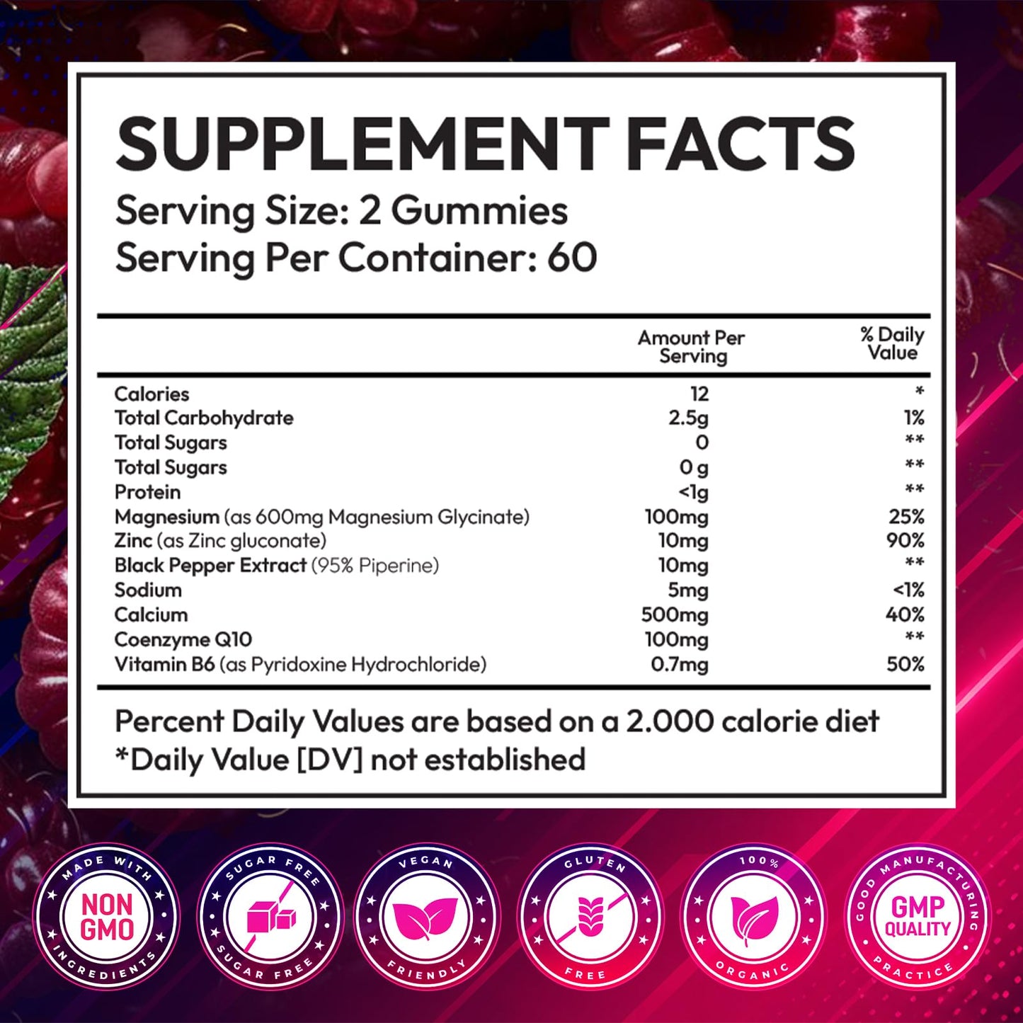 Atterf Magnesium Glycinate Gummies 600mg, Sugar Free High Absorption Chewable Magnesium Gummies with Zinc, Calcium, CoQ10 & B6 for Zzz, Relaxation, Brain & Muscle Support, 120 Gummies