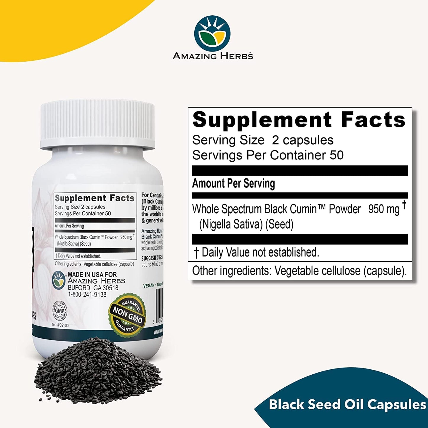 Amazing Herbs Whole Spectrum Black Cumin Seed Oil, 200 Capsules
