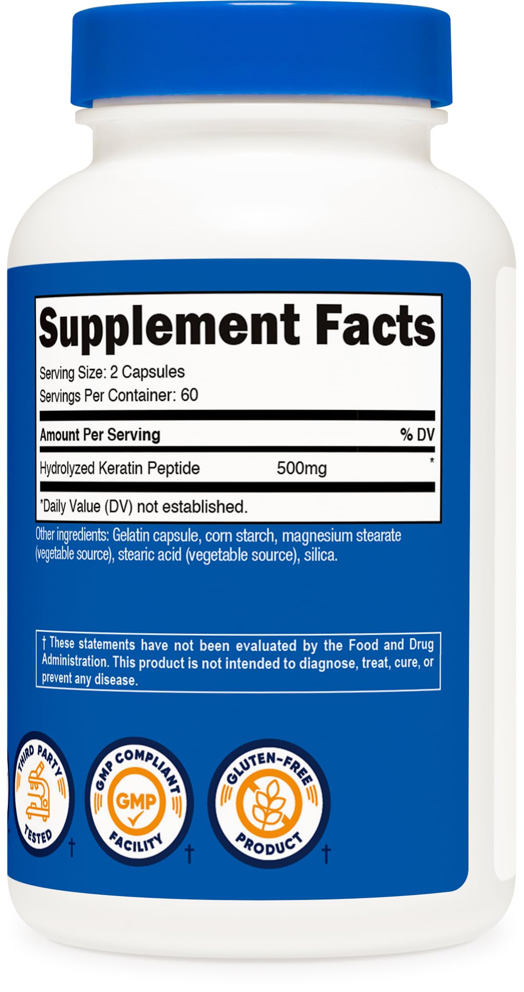 Nutricost Keratin Hydrolized Peptide 500mg Capsules, 120 Count