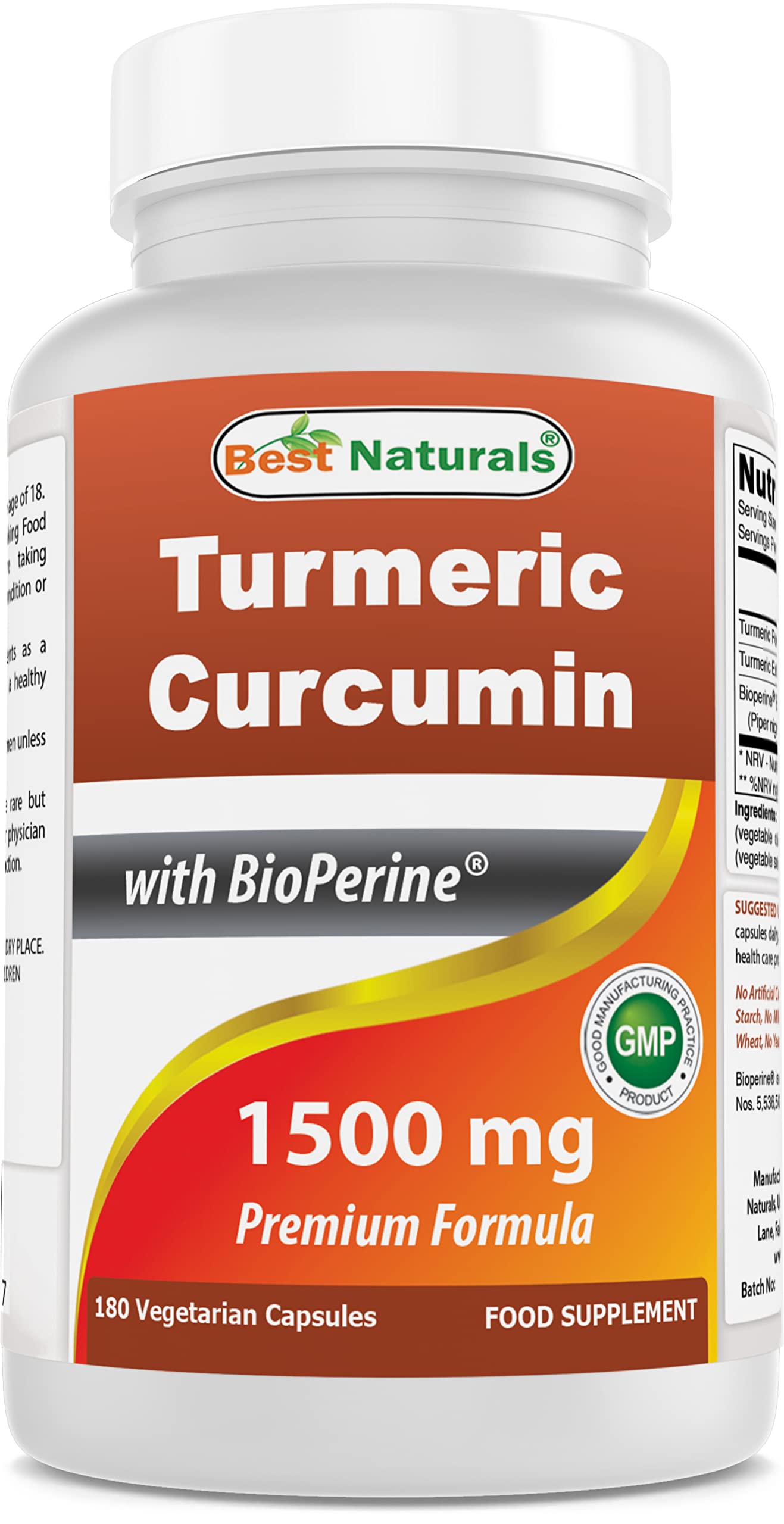 Best Naturals Turmeric Curcumin 1500mg & Acetyl L-Carnitine 500mg Capsules, 120 Count