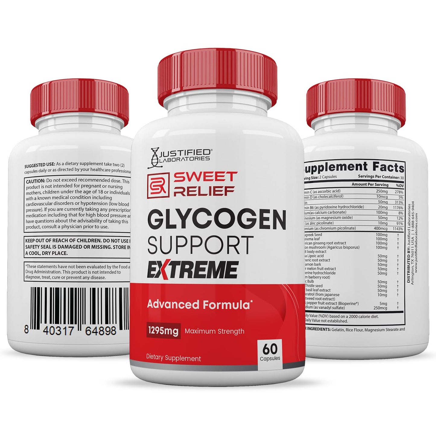 Justified Laboratories Sweet Relief Glycogen Support Extreme Capsule, 60 Count