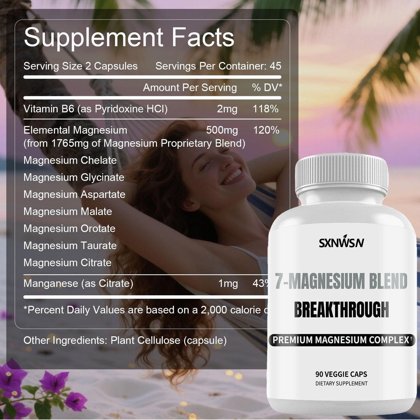 SXNWSN Magnesium Glycinate Supplement with Vitamin B6 & Manganese Citrate, 7 Type Magnesium Complex - Support Restful Sleep, Muscle Relaxation, Heart Health and Metabolism, 90 Capsules