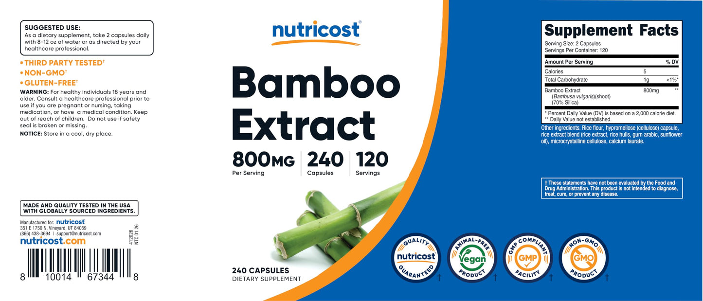 Nutricost Bamboo Extract 400mg Capsule, 240 Count