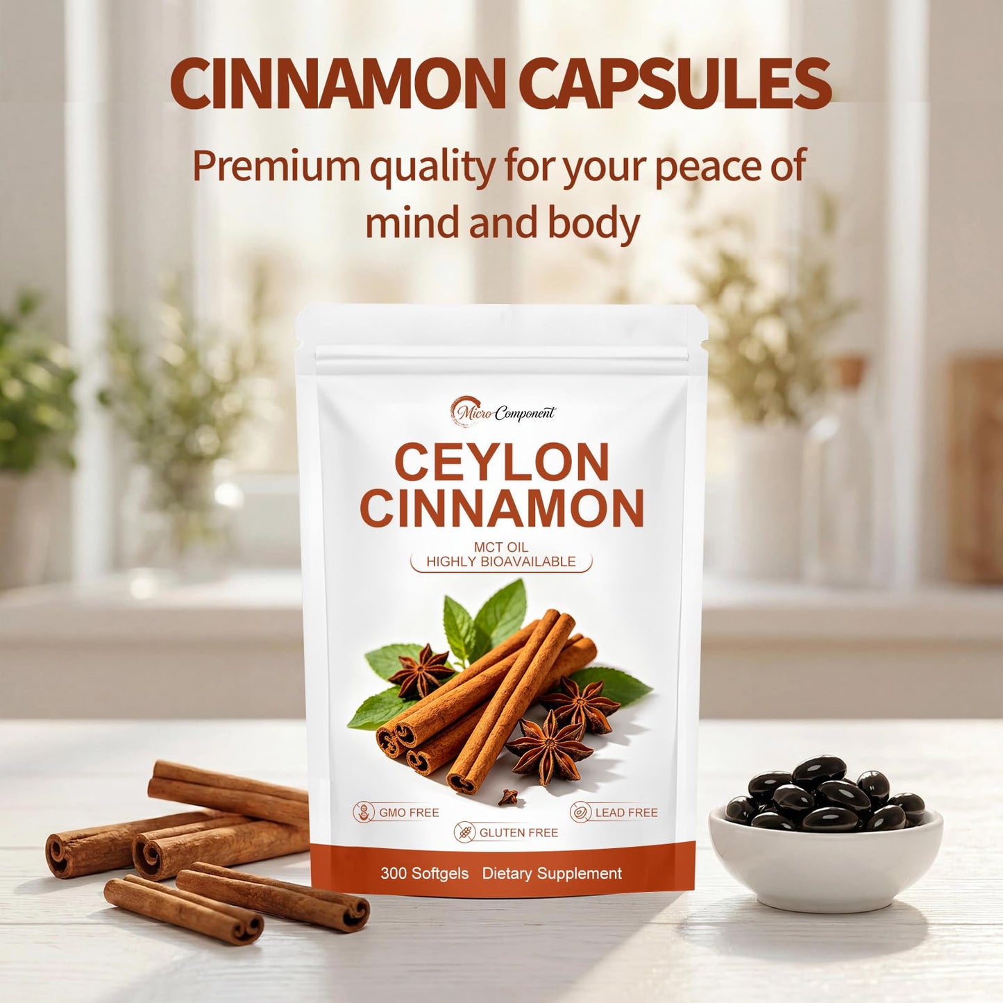 CORTISOL REGULATE Ceylon Cinnamon with MCT Oil Capsules, 300 Count