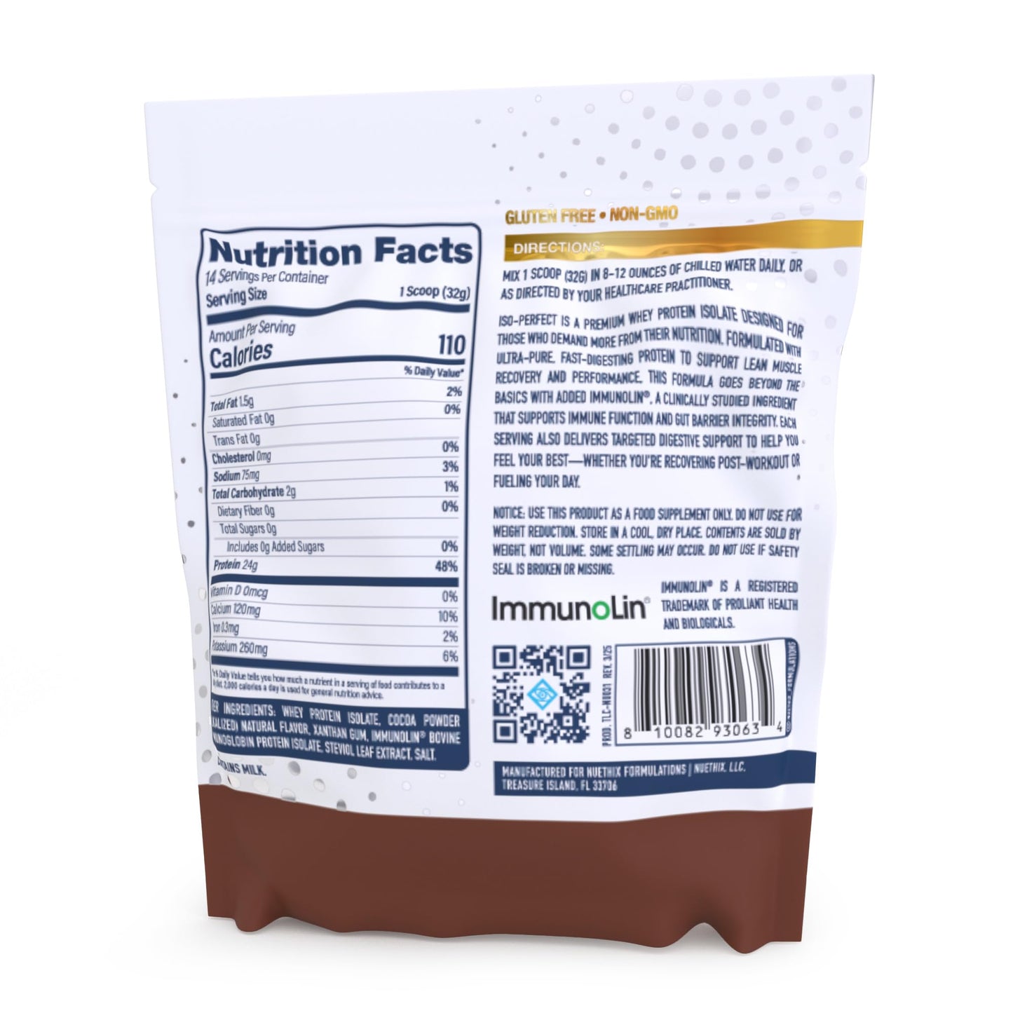 NuEthix Formulations ISO-Perfect with Digestive Support Whey Protein Powder 16 Servings