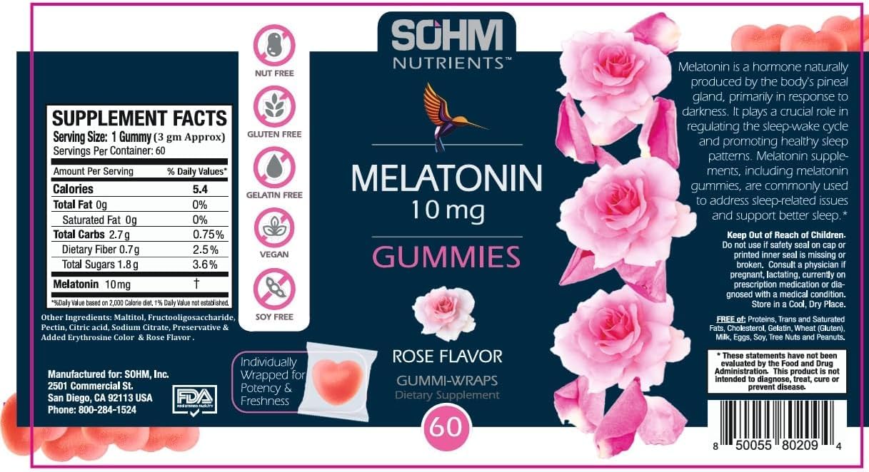 SOHM ADDS LIFE TO LIVES Melatonin Gummies 10 mg, 60 Count