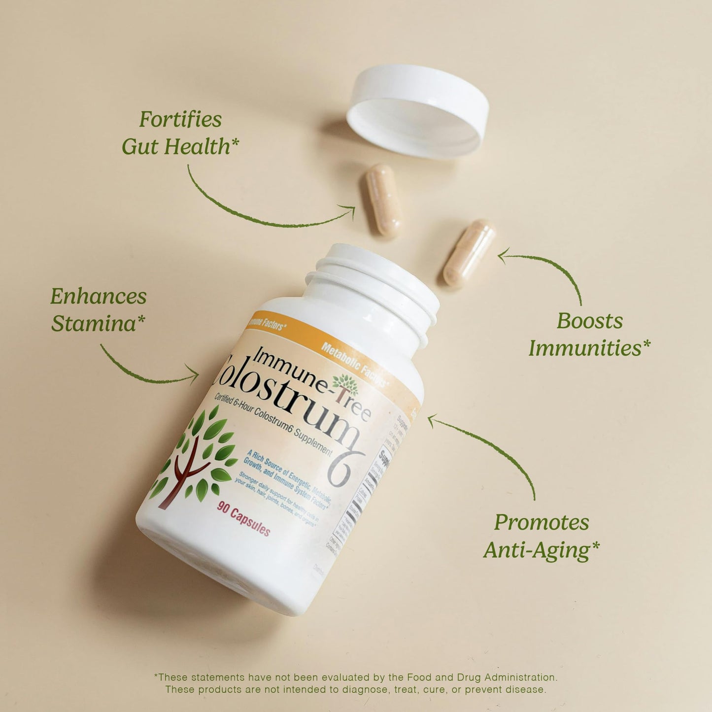 Immune-Tree 100% Pure Bovine Colostrum (Grass-Fed) High IgG for Immune Support & Gut Health, Anti-Aging Colostrum Supplement for Adults & Kids, Capsules, 90 Count