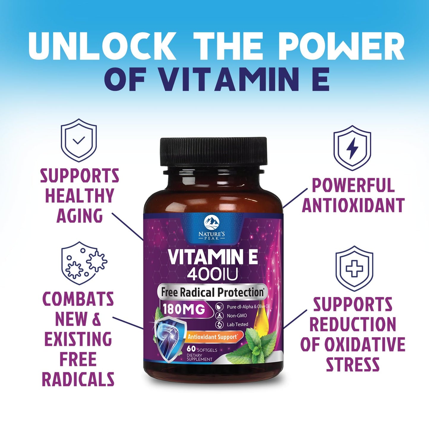 Nature's Peak Vitamin E 180 mg DL-Alpha Softgels, 60 Count