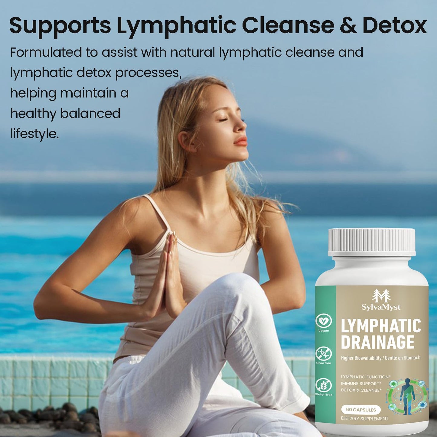 SylvaMyst Natural Lymphatic Support Capsules, Advanced Herbal Formula for Lymph System, Immune Health & Fluid Balance, Non-GMO, 60 Capsules