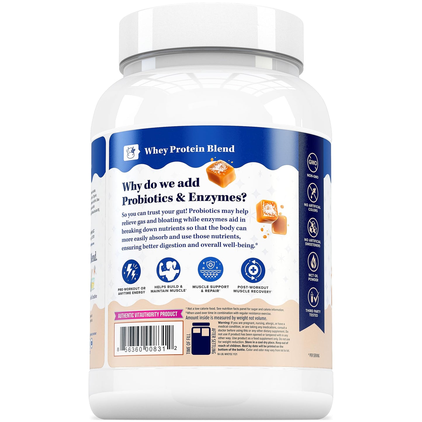 Vitauthority Whey Protein Powder for Women, Whey Isolate with Probiotics & Enzymes, Salted Caramel Flavor, 35.2 oz