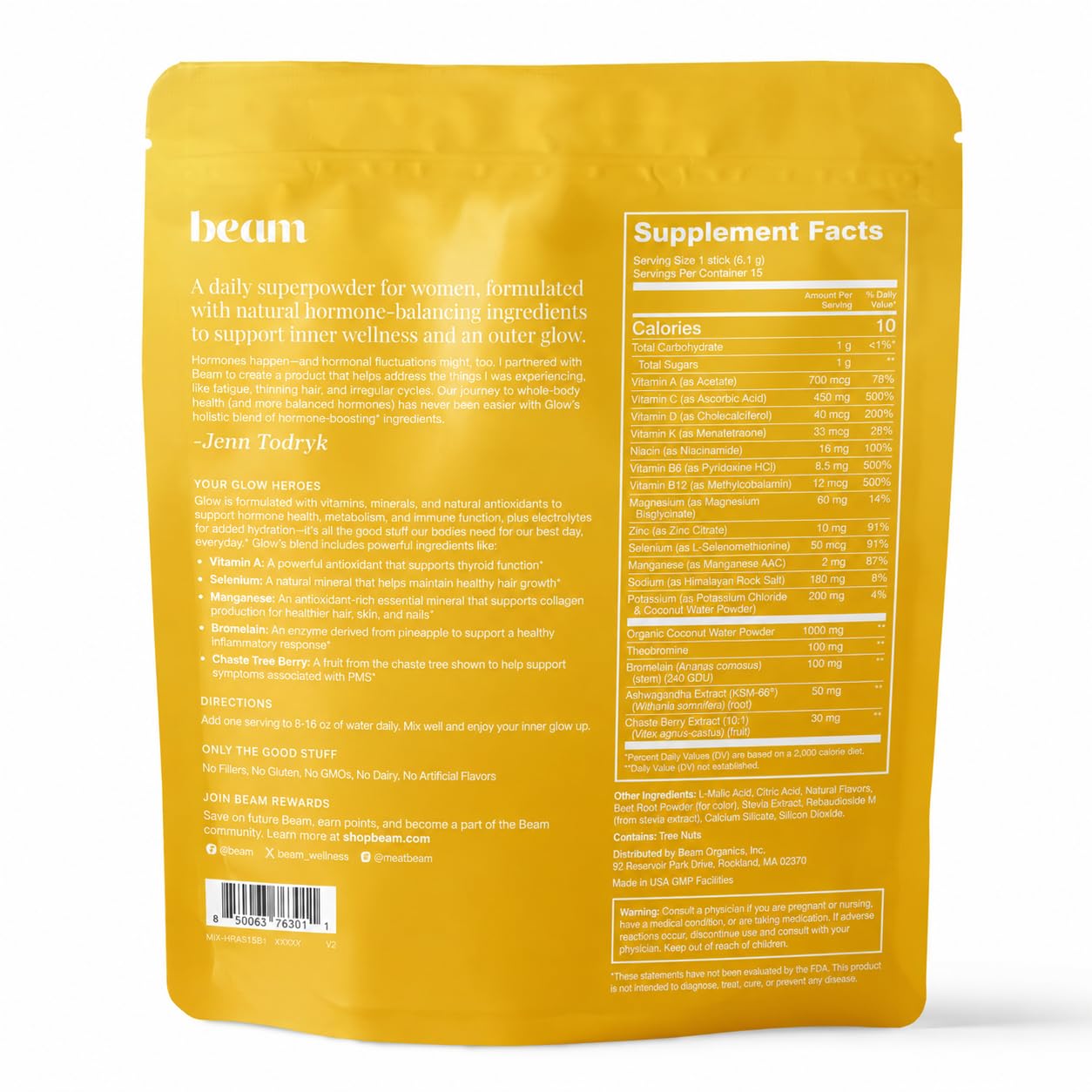 BEAM Glow Hormone Support & Cortisol Supplement for Women Powder 15 Servings