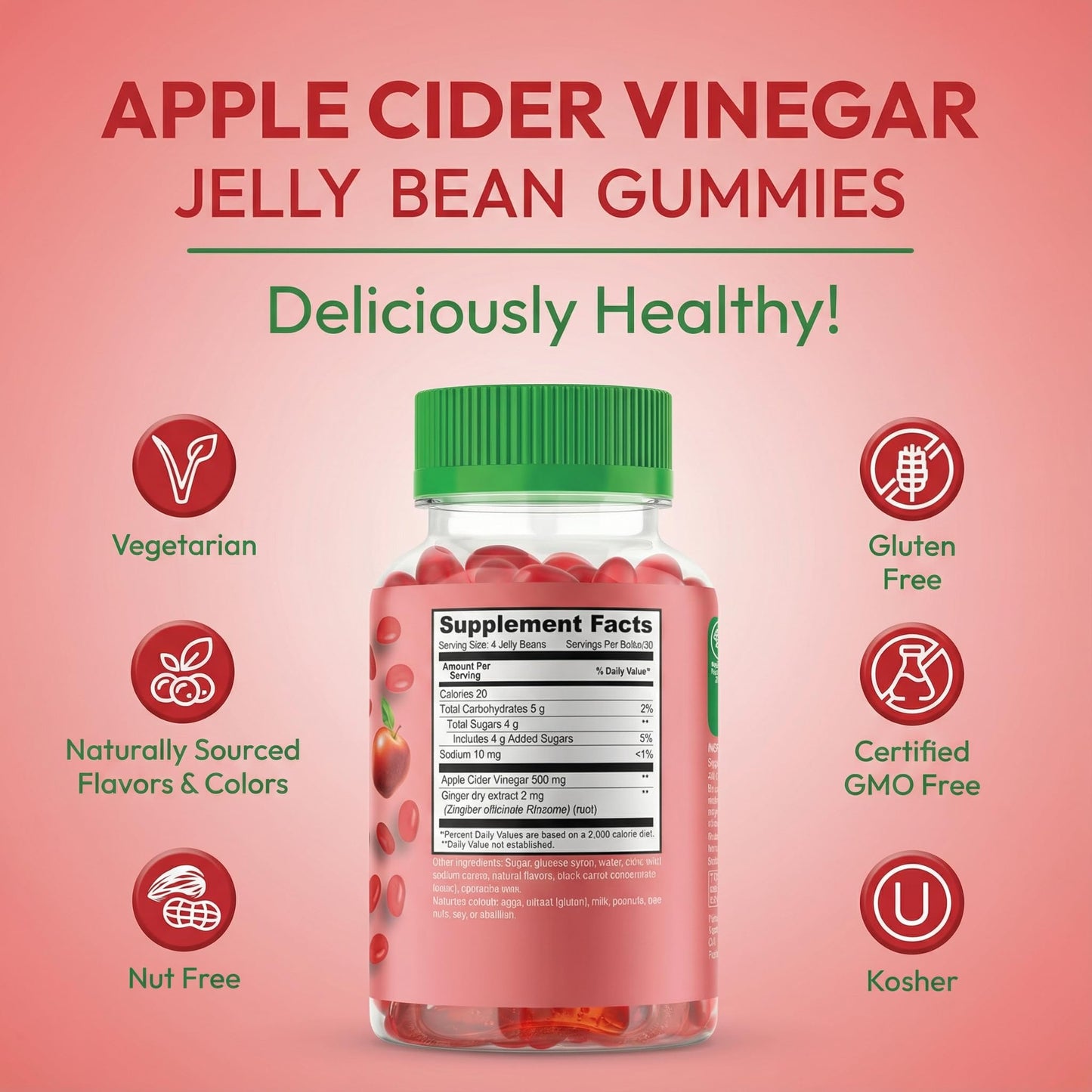 Human Beanz Apple Cider Vinegar Gummies with the Mother and Ginger, 120 Gummies
