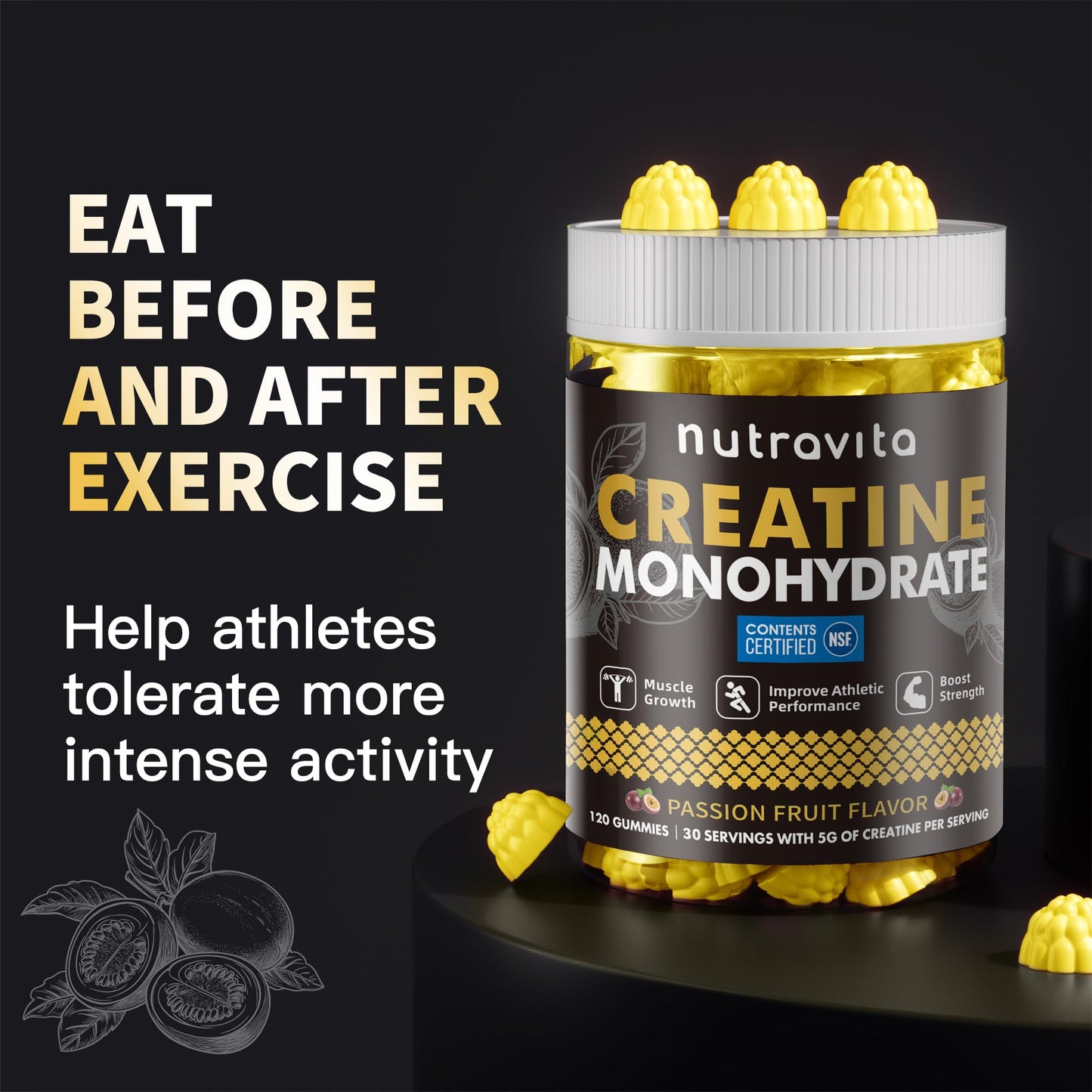 Nutravita NSF Certified Creatine Monohydrate Gummy, 120 Gummies