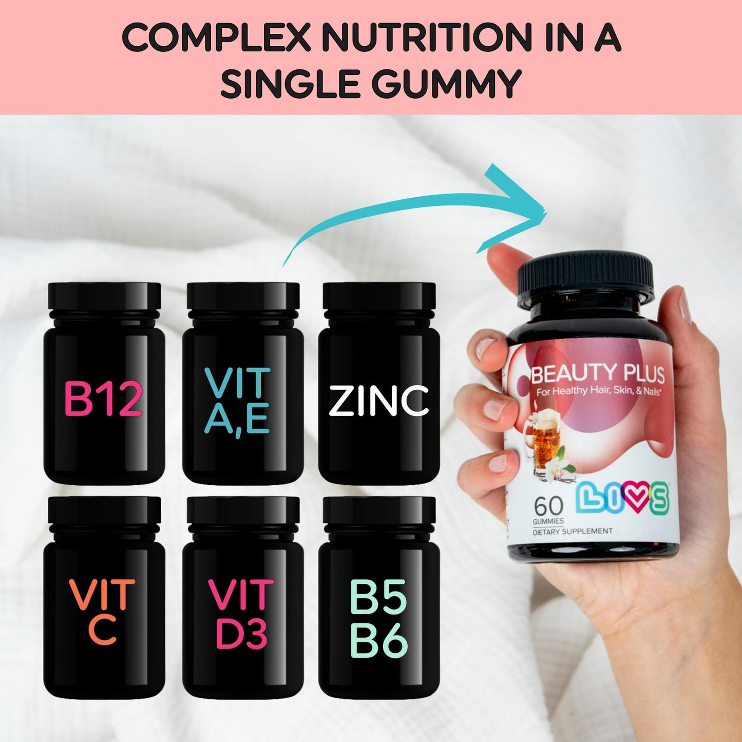 LIVS Beauty Plus Biotin Gummy Vitamins - 60 Gummies