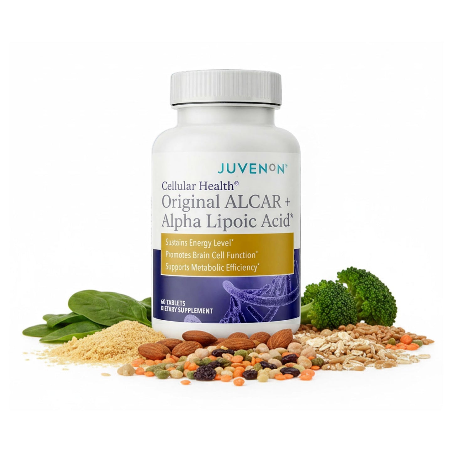 Juvenon Cellular Health Heart, Brain Supplement with Acetyl L-Carnitine and Biotin, 60 Tablets