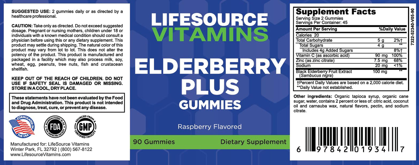 LifeSource Vitamins Elderberry Plus with Vitamin C and Zinc Gummy 1 Count