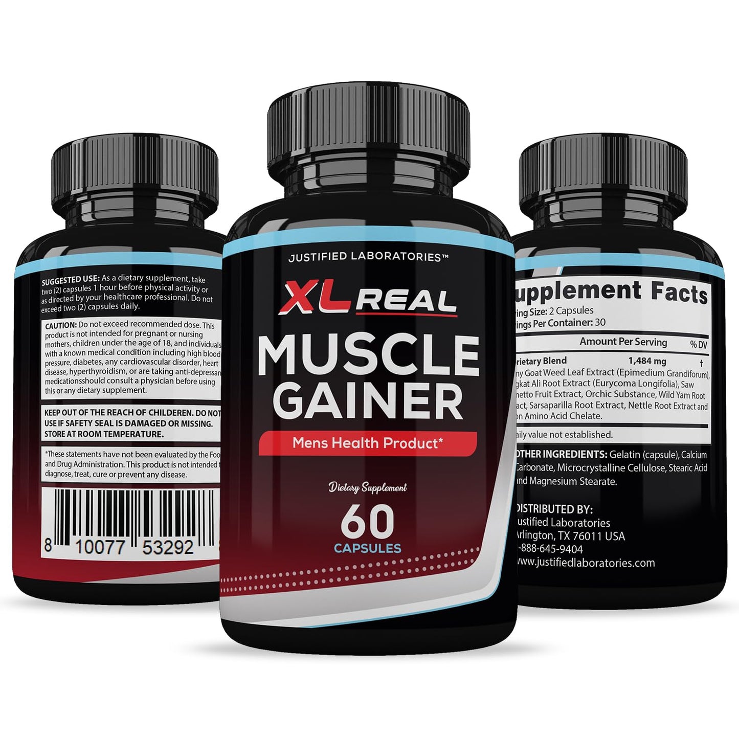 Justified Laboratories XL Real Muscle Gainer Advanced Men's Heath Formula 60 Capsules