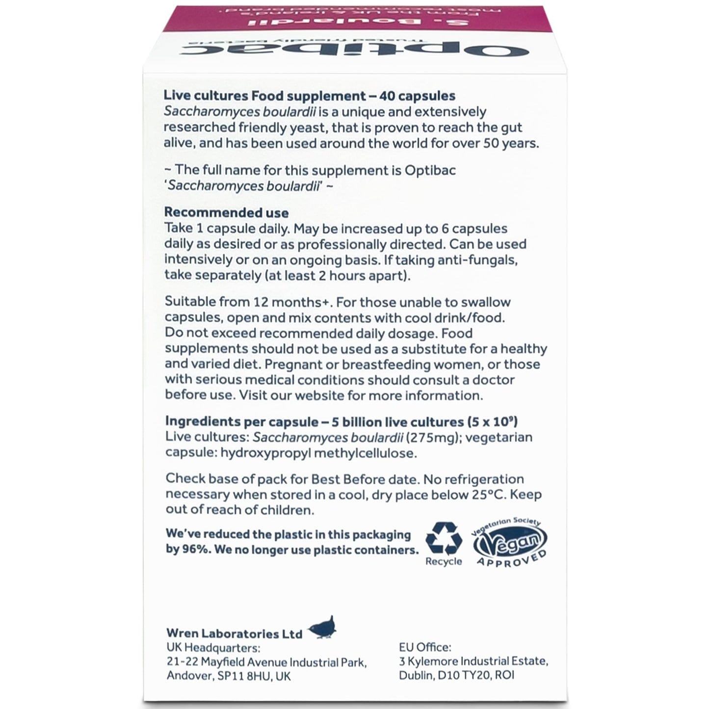 Optibac Probiotics Saccharomyces boulardii Capsule 40 Capsules