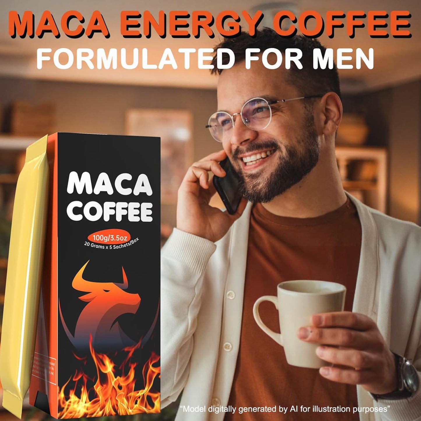 Dr. HR Maca Coffee Instant Cold Brew with Arabica Bean Powder, Ginseng, Cordyceps & Ashwagandha, Energy Boost, Additive-Free Powder 3.5 Ounce