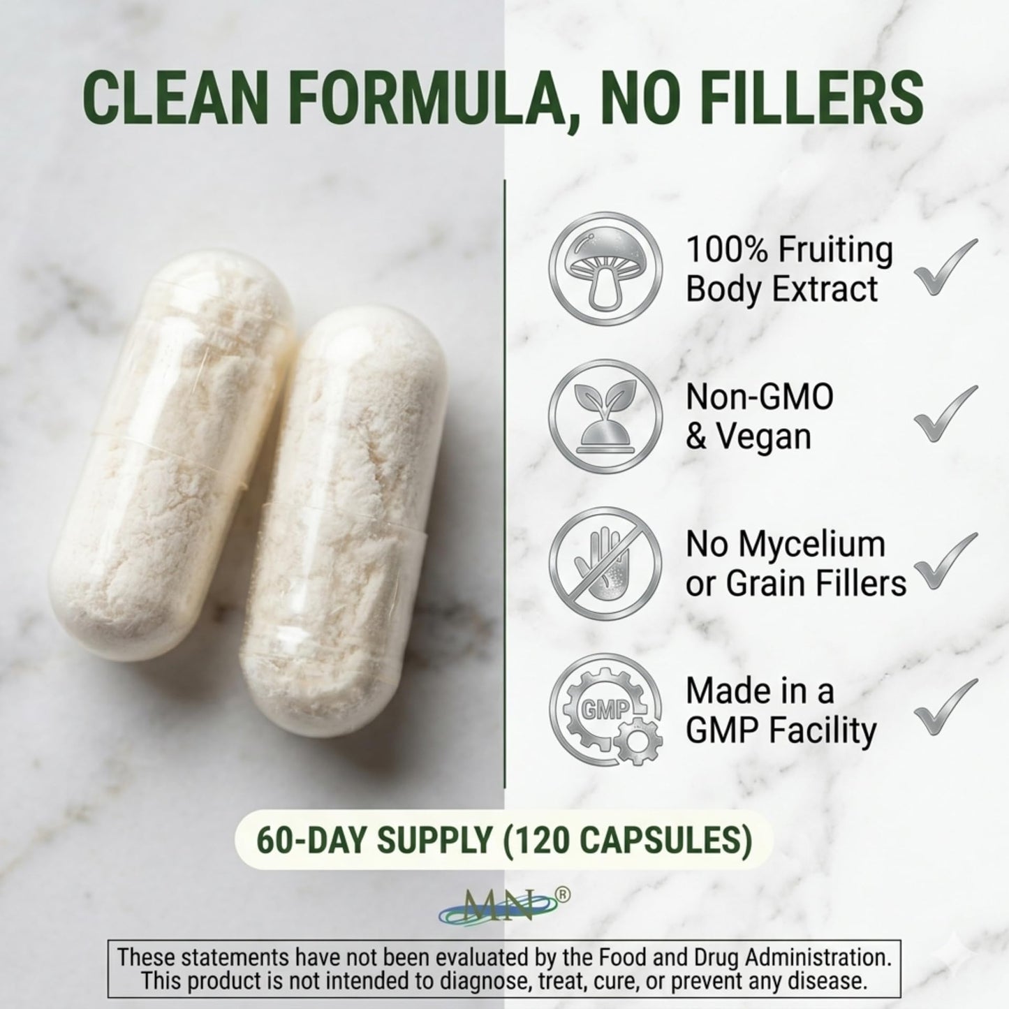 Mn Mother Nature Inc Tremella Mushroom Extract Capsules 1000mg, 120 Capsules