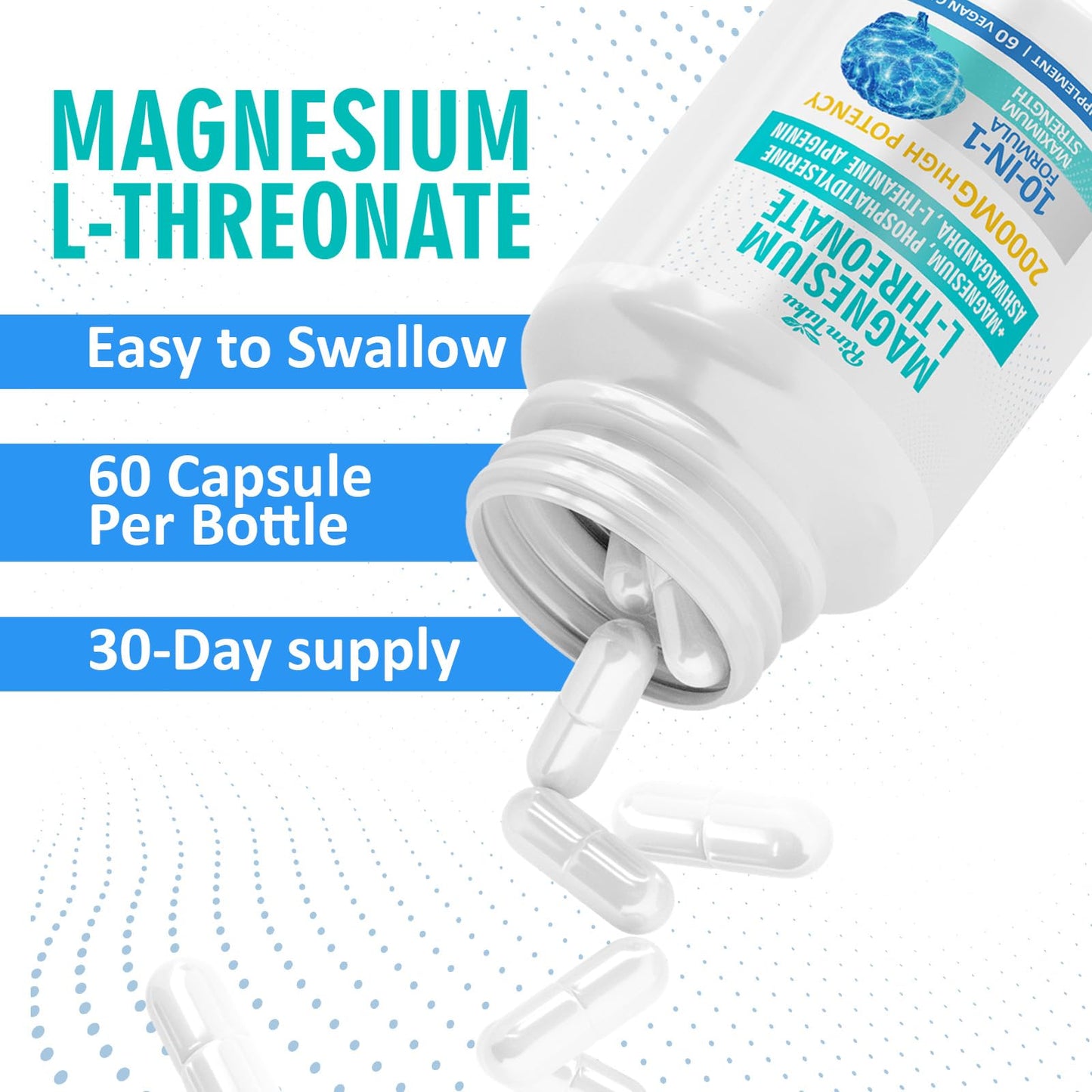 RimTuku Magnesium L-Threonate 2000mg High-Absorption Magnesium Threonate Capsules, 60 Count