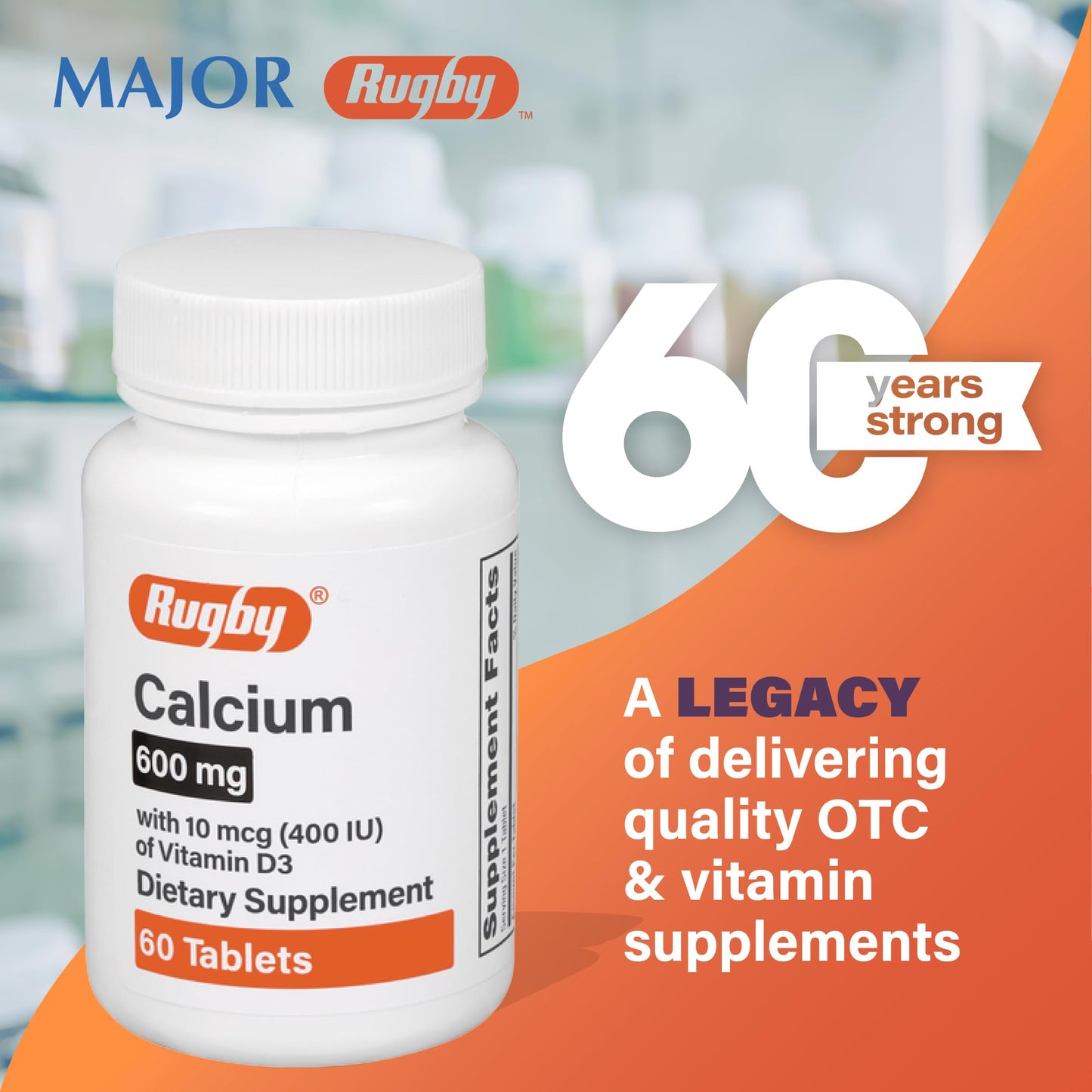 Rugby Laboratories Calcium Tablets 600mg 60 Count